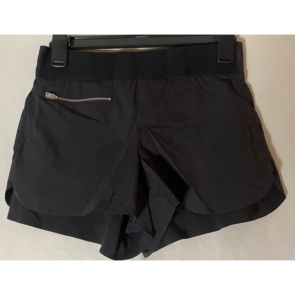 Athleta Size 4 Mod Trekkie Shorts Black Front Zip Zipper Pocket Pull On Stretch